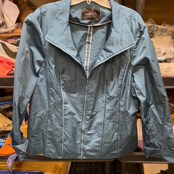 Lafayette 148 New York Designer Zip Up Jacket Teal Large - Picture 5 of 5